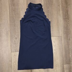 Elegant Navy Blue Scalloped Dress
